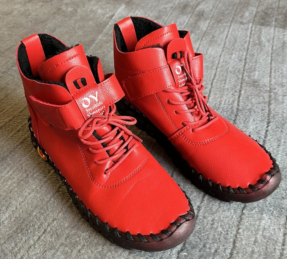 OY Boots Womens Size EU 39 (US 8.5) Red Faux Leather/Fur Lined Ankle  Winter